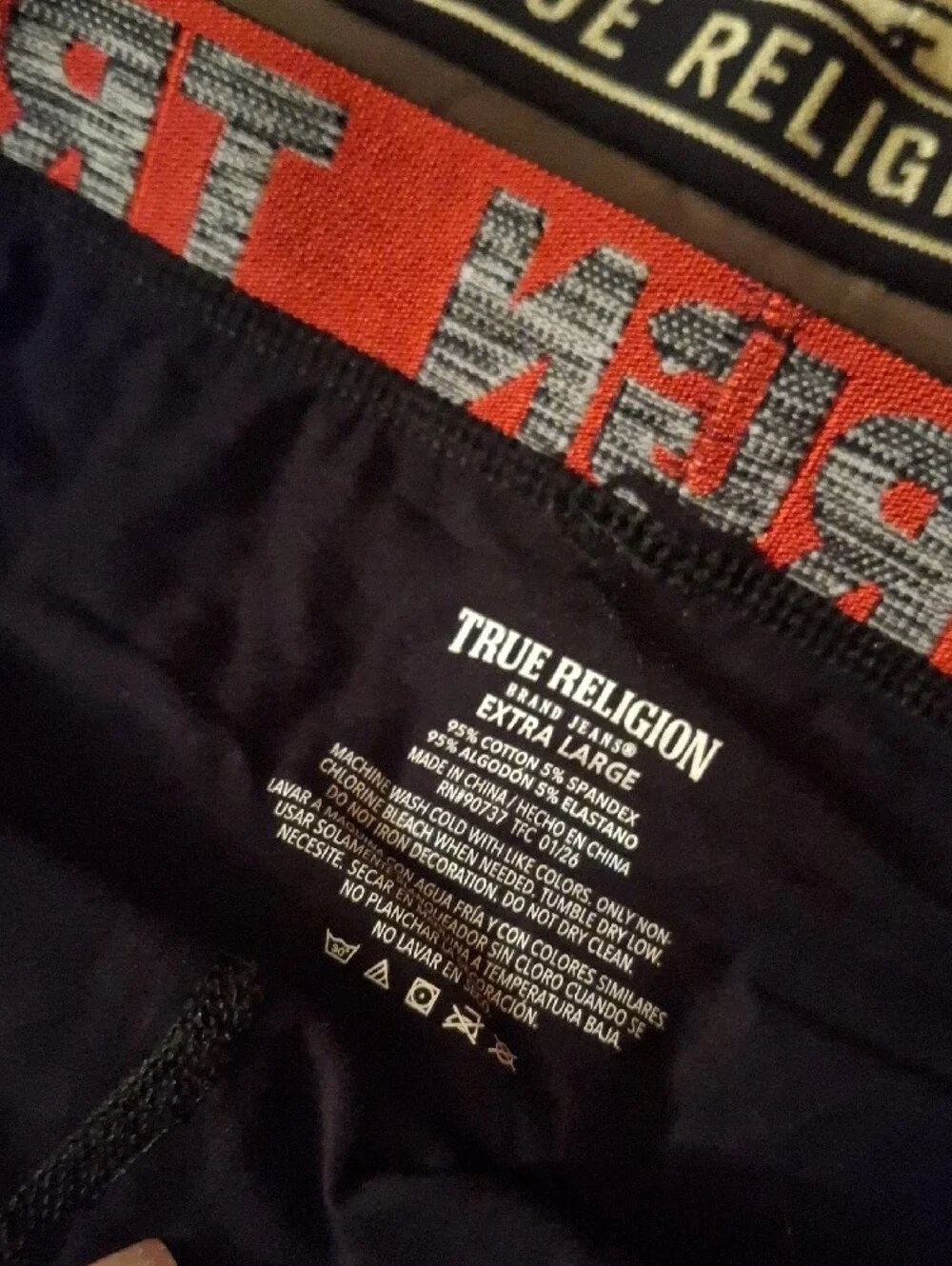 True Religion Navy Boxer Briefs with Red Logo Motif and Branded Waistband